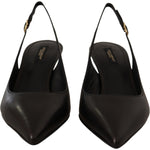 Dolce & Gabbana Black Leather Slingbacks Heels Pumps Shoes LA9779- 36.5