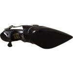 Dolce & Gabbana Black Patent Leather Crystal Slingbacks Shoes LA9786- 37