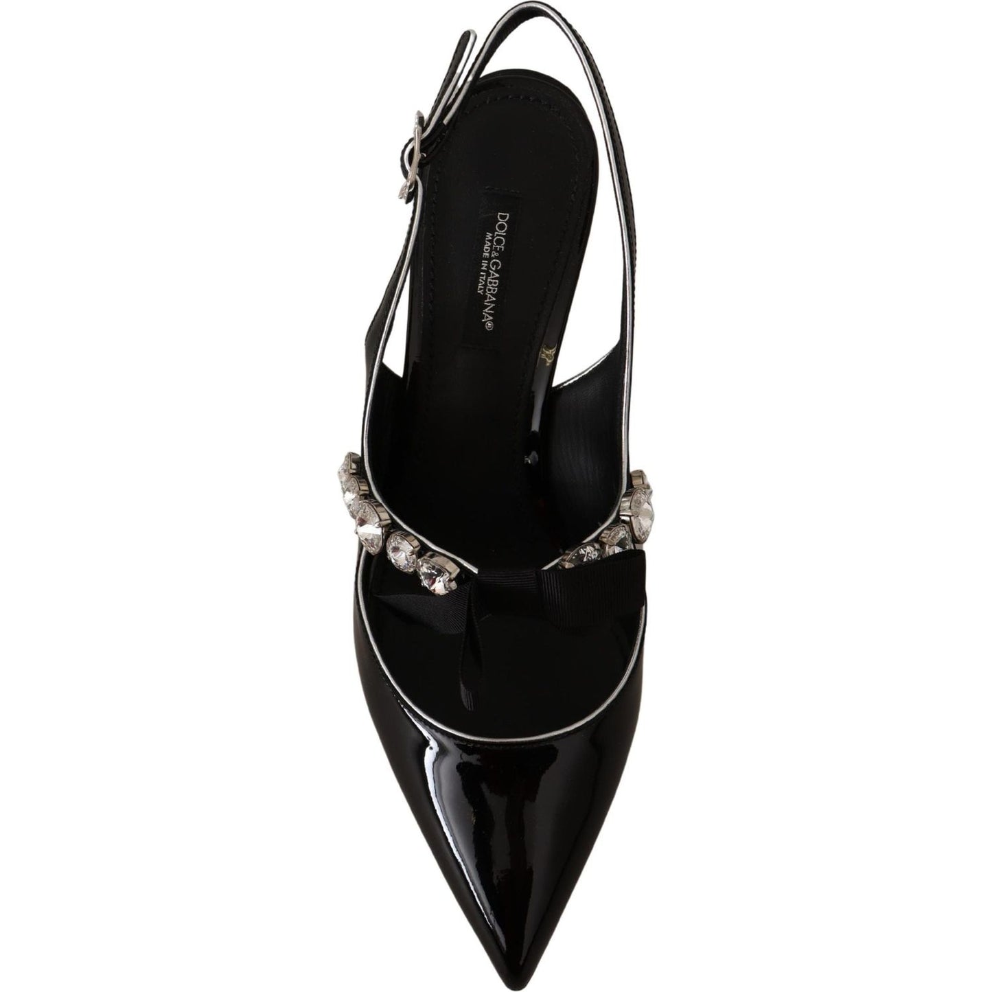 Dolce & Gabbana Black Patent Leather Crystal Slingbacks Shoes LA9786- 37