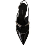 Dolce & Gabbana Black Patent Leather Crystal Slingbacks Shoes LA9786- 37