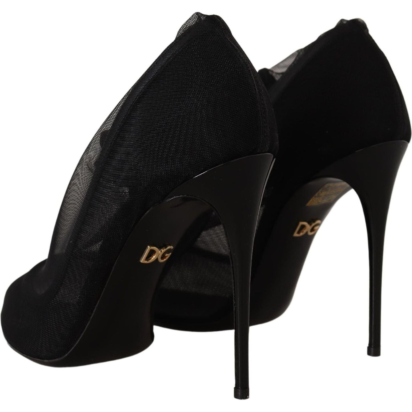 Dolce & Gabbana Black Tulle Stretch Boots Pumps Shoes LA9800- 35