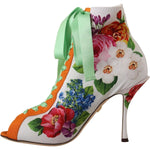 Dolce & Gabbana White Jersey Stretch Boots Open Toes Heels Shoes LA9805- 37.5