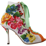 Dolce & Gabbana White Jersey Stretch Boots Open Toes Heels Shoes LA9805- 37.5