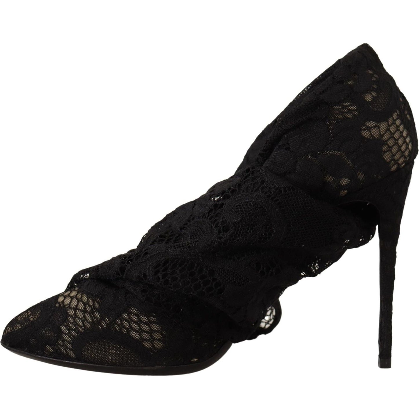 Dolce & Gabbana Black Stretch Socks Taormina Lace Boots Shoes LA9806- 38.5