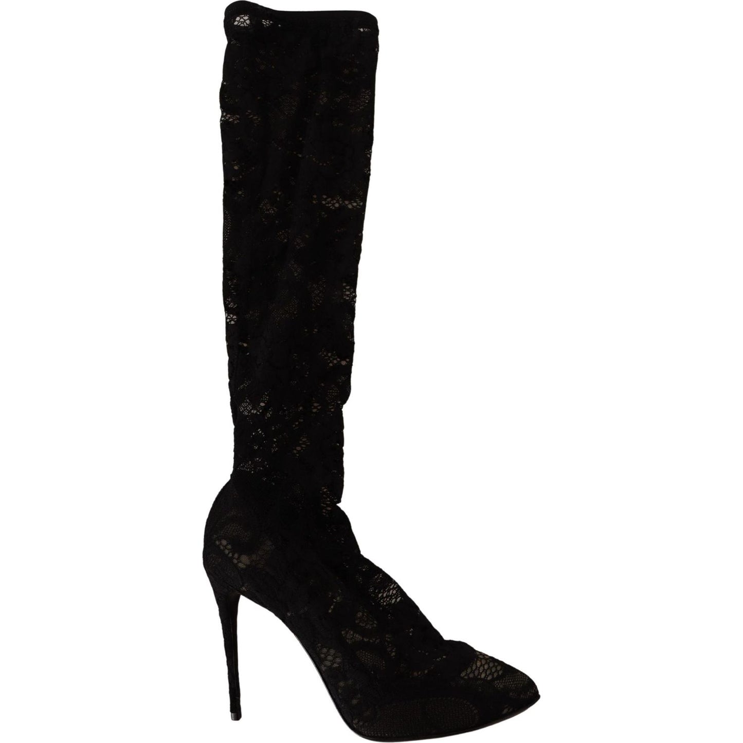 Dolce & Gabbana Black Stretch Socks Taormina Lace Boots Shoes LA9806- 38.5