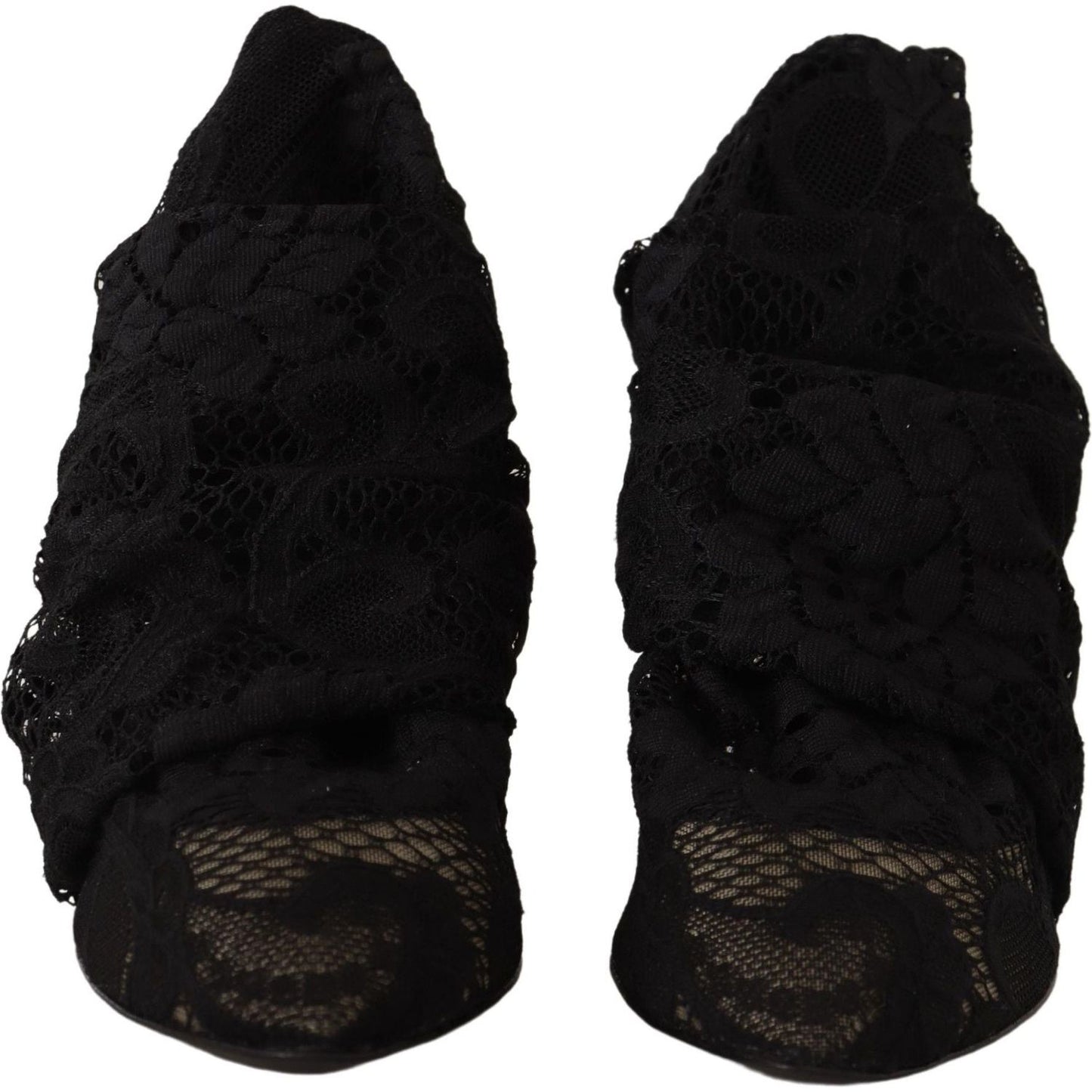 Dolce & Gabbana Black Stretch Socks Taormina Lace Boots Shoes LA9806- 38.5
