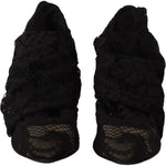 Dolce & Gabbana Black Stretch Socks Taormina Lace Boots Shoes LA9806- 38.5