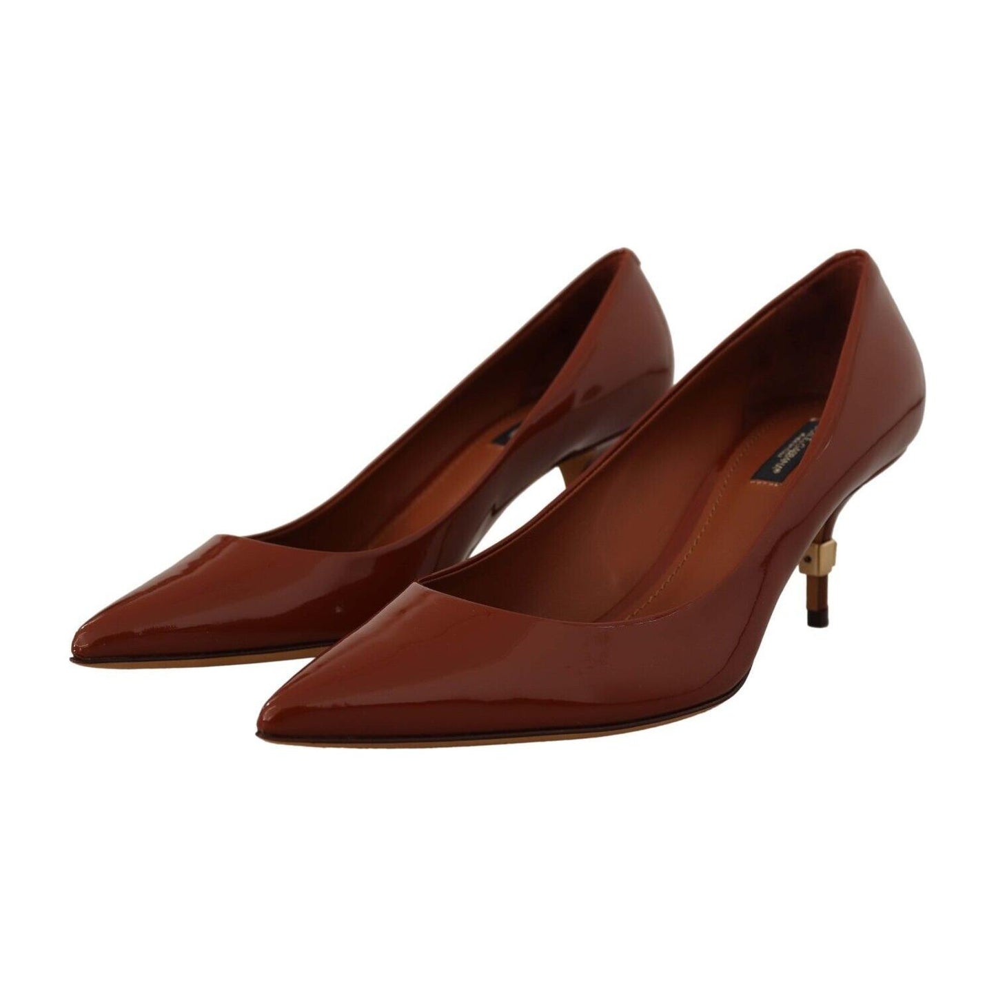 Dolce & Gabbana Brown Kitten Heels Pumps Patent Leather Shoes LA9690 - 39