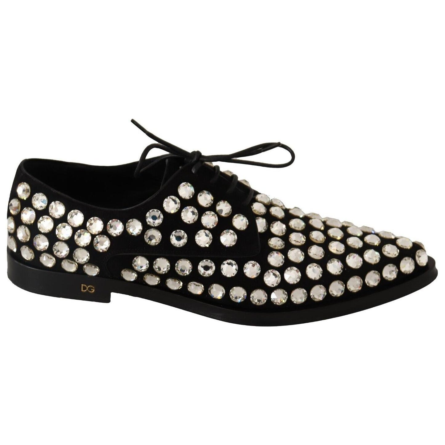 Dolce & Gabbana Black Leather Crystals Lace Up Formal Shoes LA12913-39