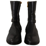 Dolce & Gabbana Black Leather Flats Logo Short Boots Shoes LA9856 - 36
