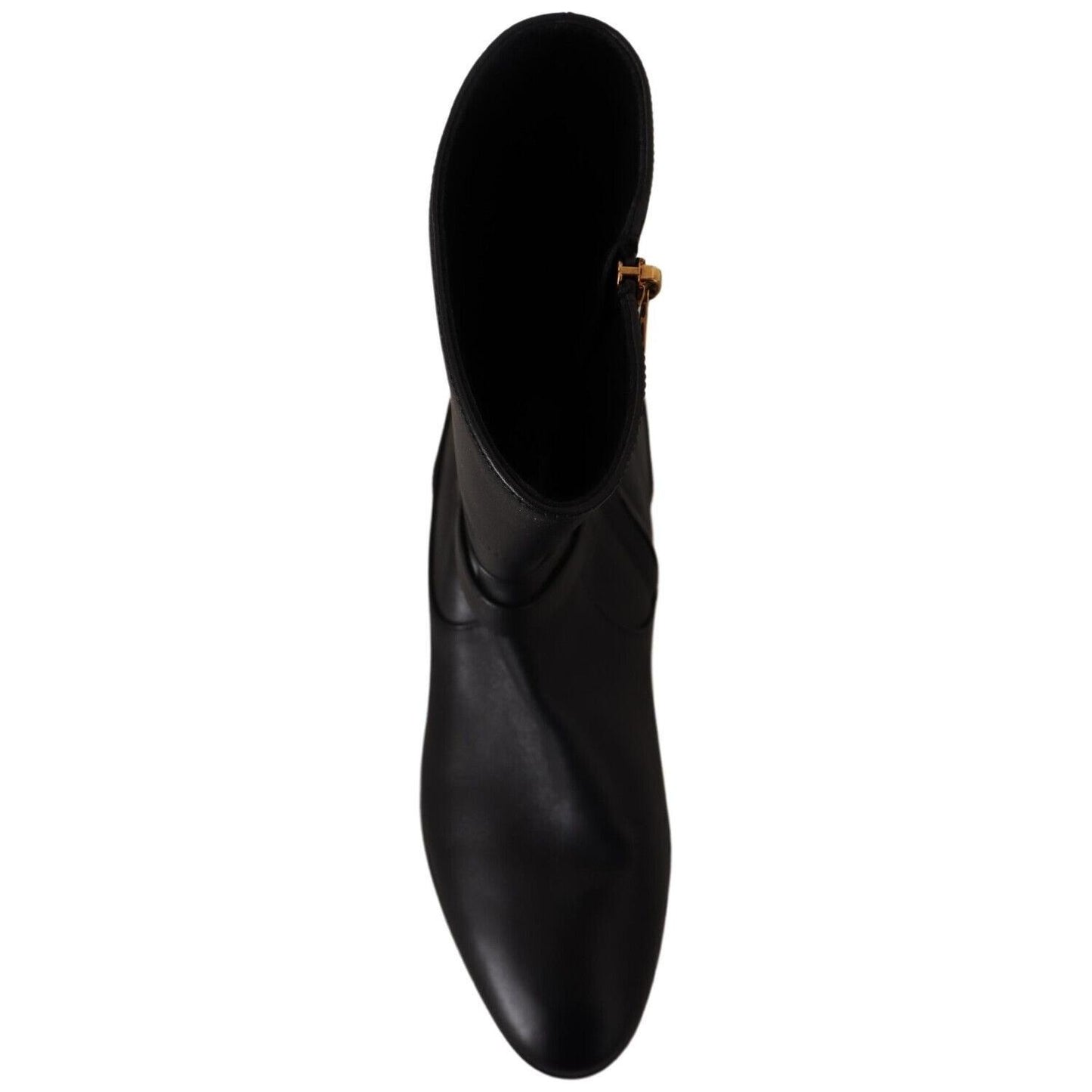 Dolce & Gabbana Black Leather Flats Logo Short Boots Shoes LA9856 - 36