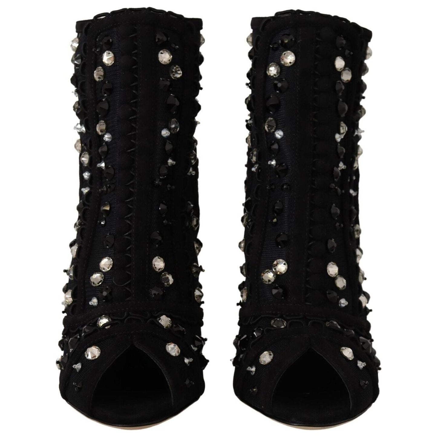 Dolce & Gabbana Black Crystals Heels Zipper Short Boots Shoes LA9773 - 37.5