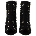 Dolce & Gabbana Black Crystals Heels Zipper Short Boots Shoes LA9773 - 37.5