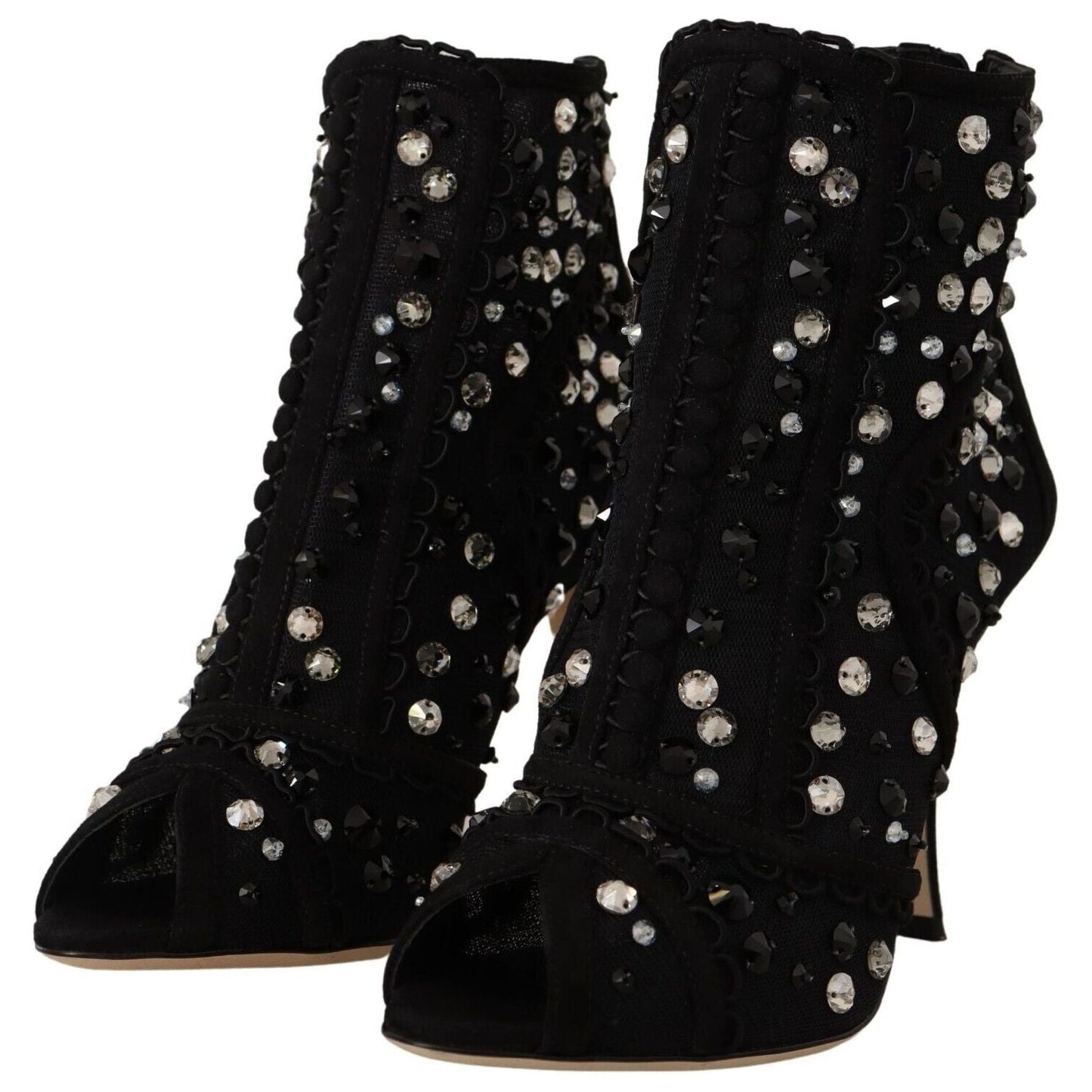 Dolce & Gabbana Black Crystals Heels Zipper Short Boots Shoes LA9773 - 37.5