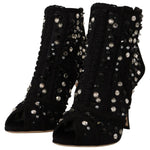 Dolce & Gabbana Black Crystals Heels Zipper Short Boots Shoes LA9773 - 37.5