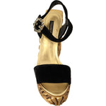 Dolce & Gabbana Black Gold Baroque Velvet Heels Crystal Shoes LA9848- 38