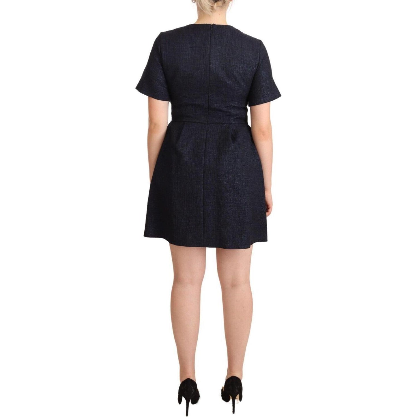 L'Autre Chose Black Embellished Short Sleeves Mini A-line Dress DR28366 - 44