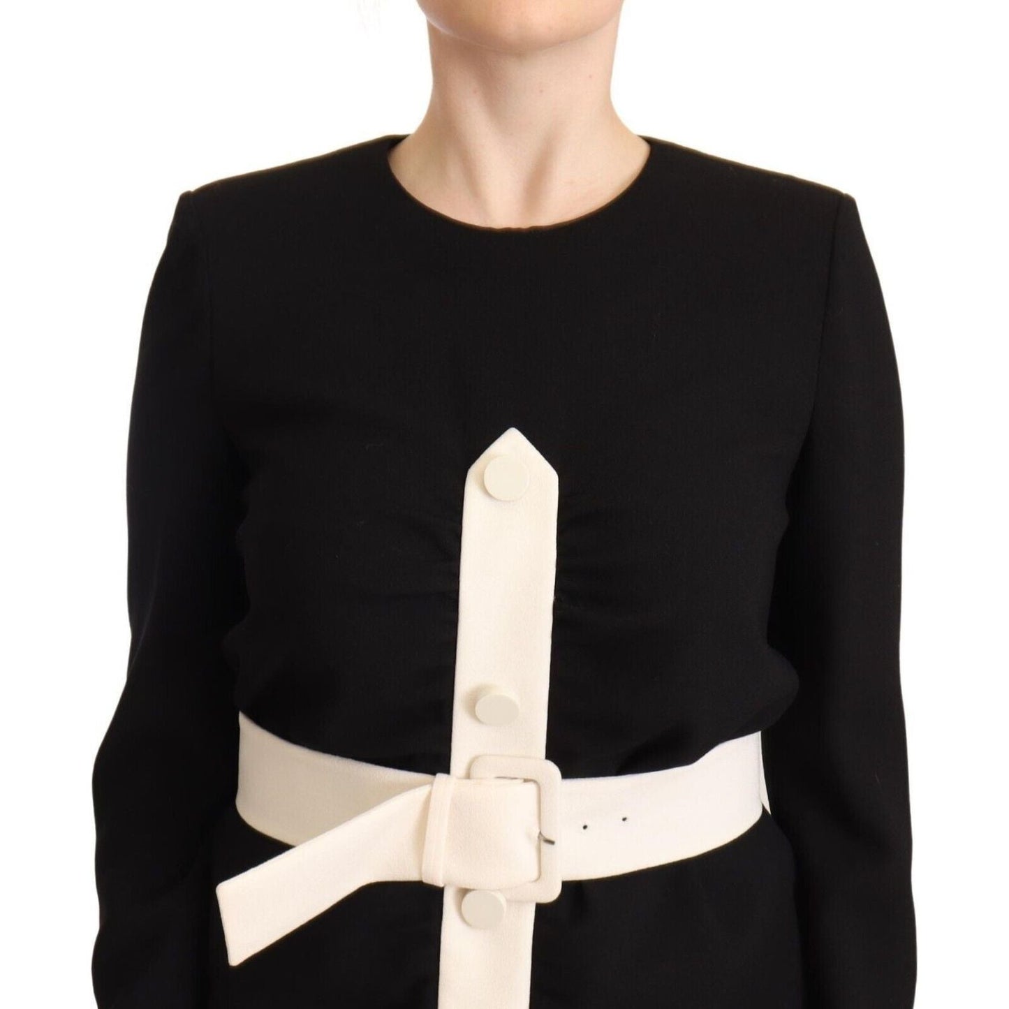 Givenchy Black Wool Long Sleeves Belted Mini Sheath Dress DR28363 - 40