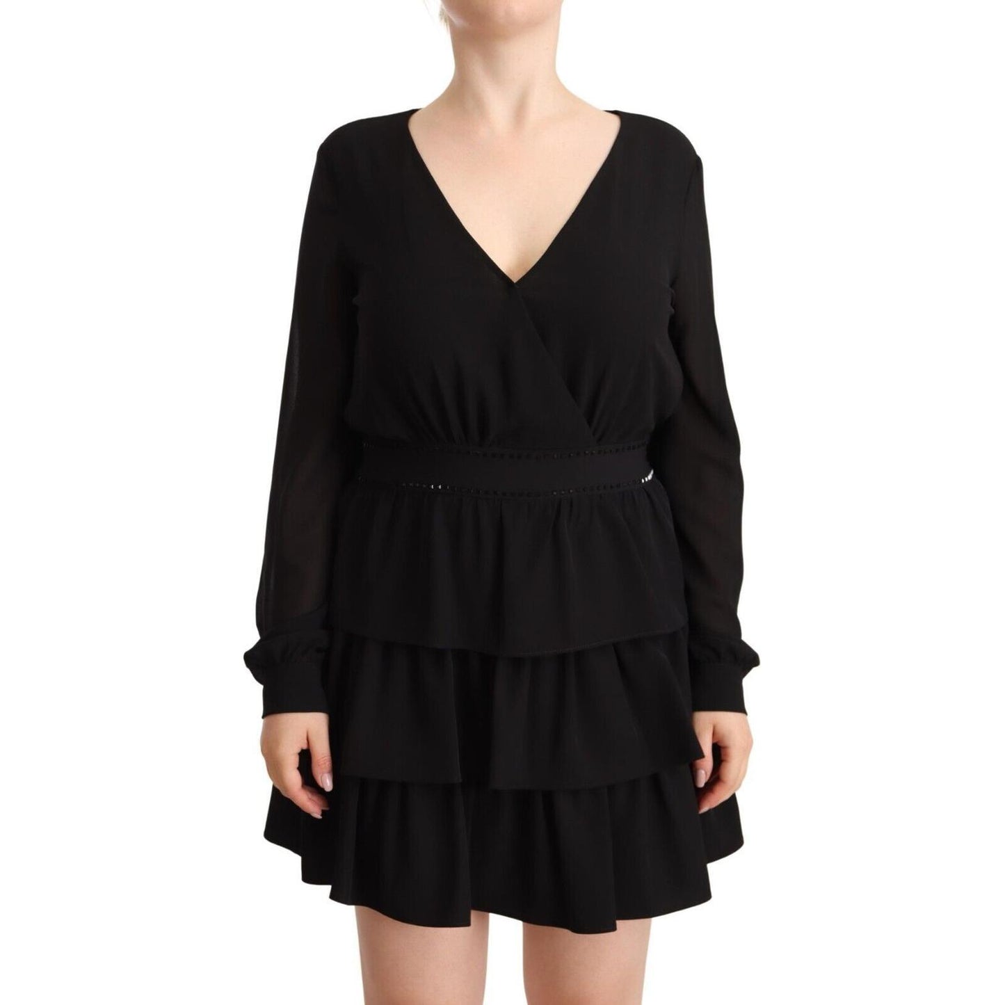 Liu Jo Black Polyester Long Sleeves V-neck Mini A-line Dress DR28444 - 44