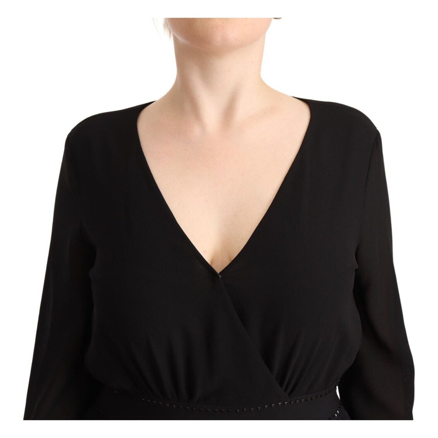 Liu Jo Black Polyester Long Sleeves V-neck Mini A-line Dress DR28444 - 44
