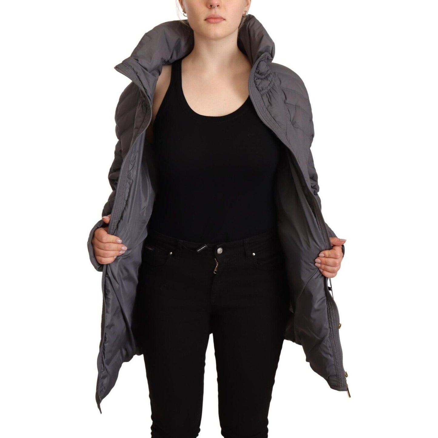 Roccobarocco Gray Quilted Long Sleeves Logo Patch Full Zip Jacket JKT3148 - 46