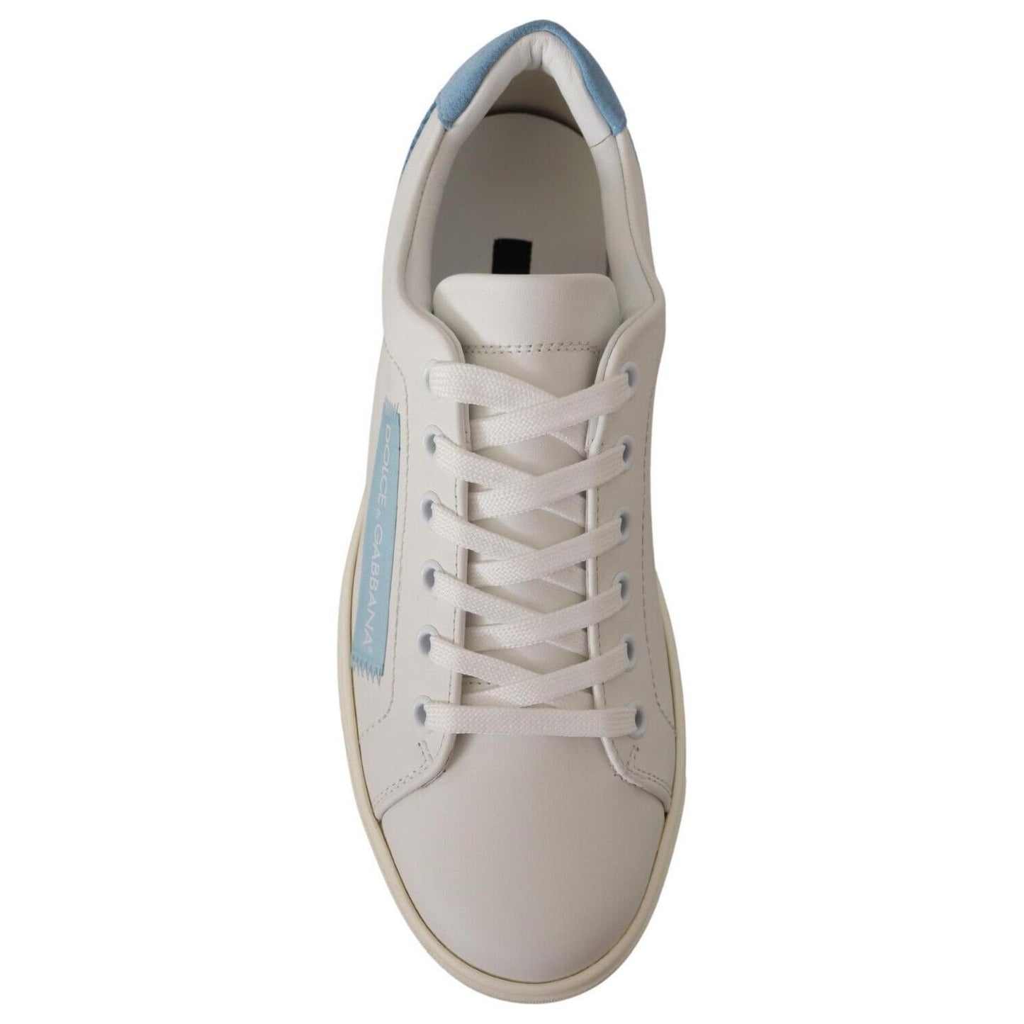 Dolce & Gabbana White Blue Leather Low Top Sneakers Shoes LA9796- 35.5