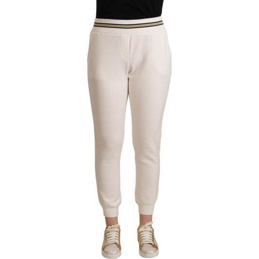 Patrizia Pepe White Polyester Mid Waist Jogger Pants