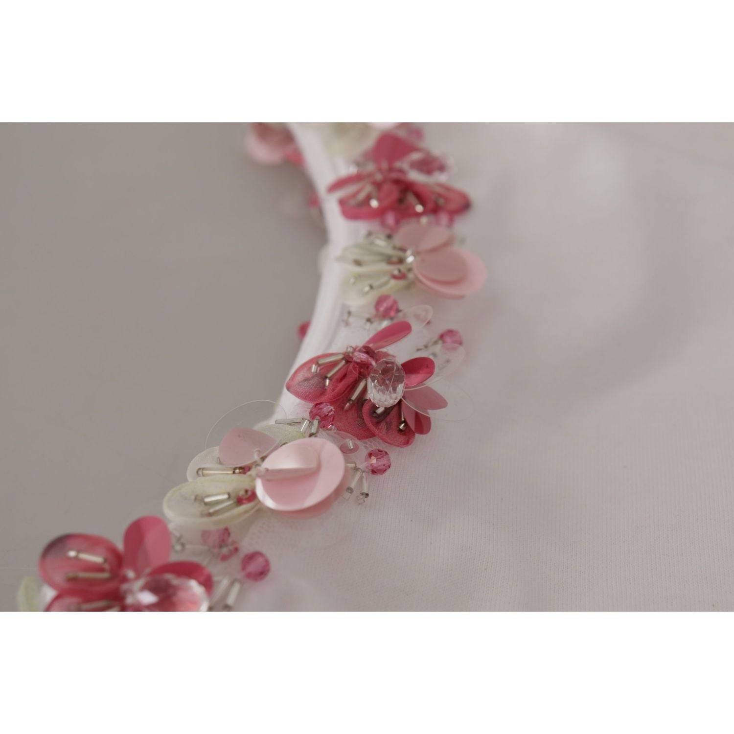 Dolce & Gabbana White DG Crown Floral Sequin T-shirt