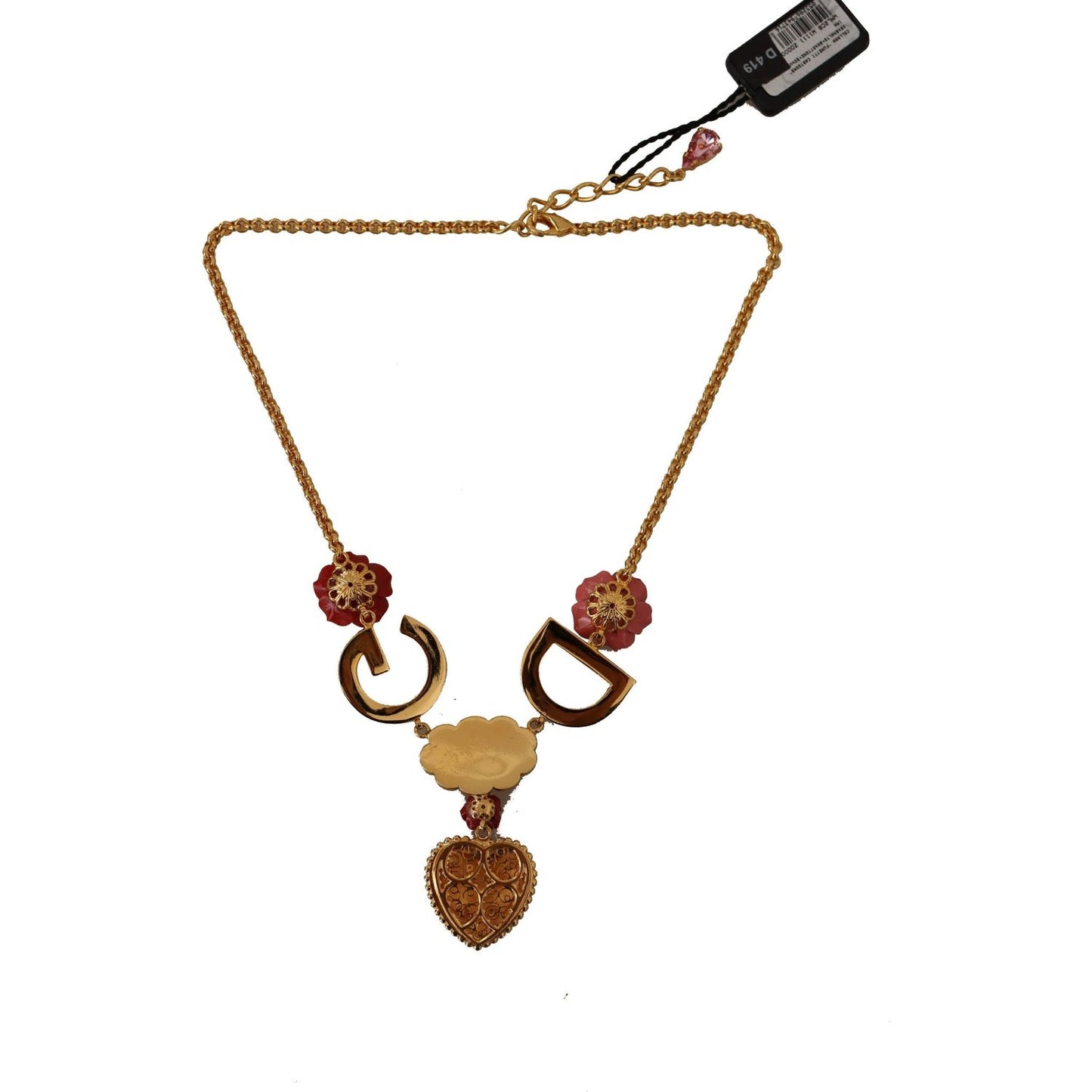 Dolce & Gabbana Gold Rose Love Crystal Charm Chain Necklace SMY100895
