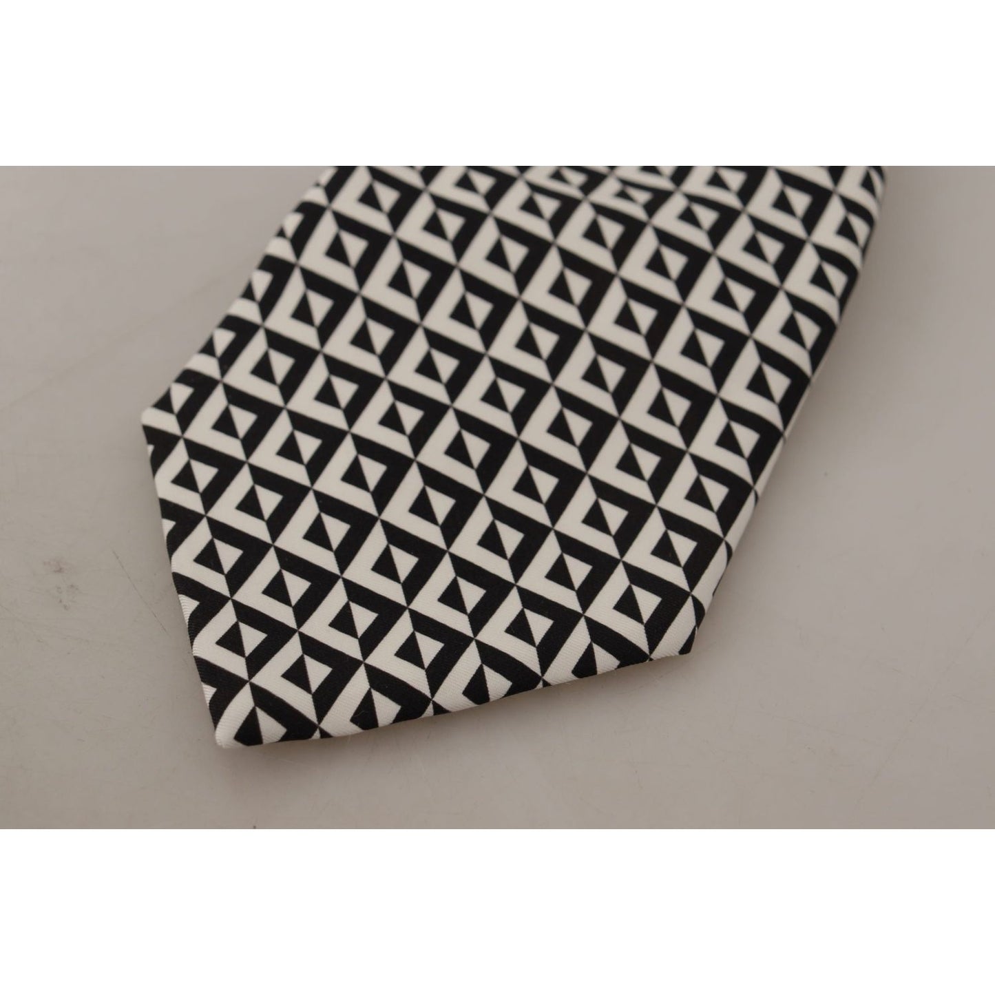 Dolce & Gabbana Black White Geometric 100% Silk Adjustable Accessory Tie