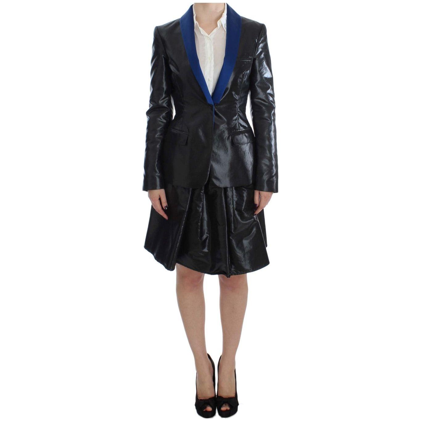 Exte Black Blue Two Piece Suit Skirt & Blazer SIG30857-2