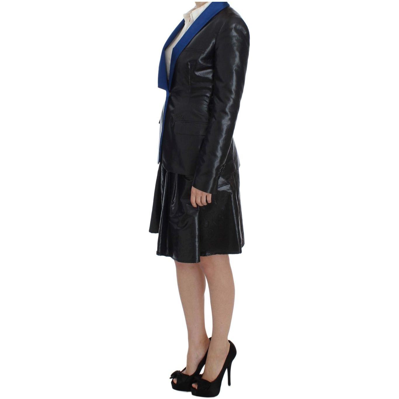 Exte Black Blue Two Piece Suit Skirt & Blazer SIG30857-2