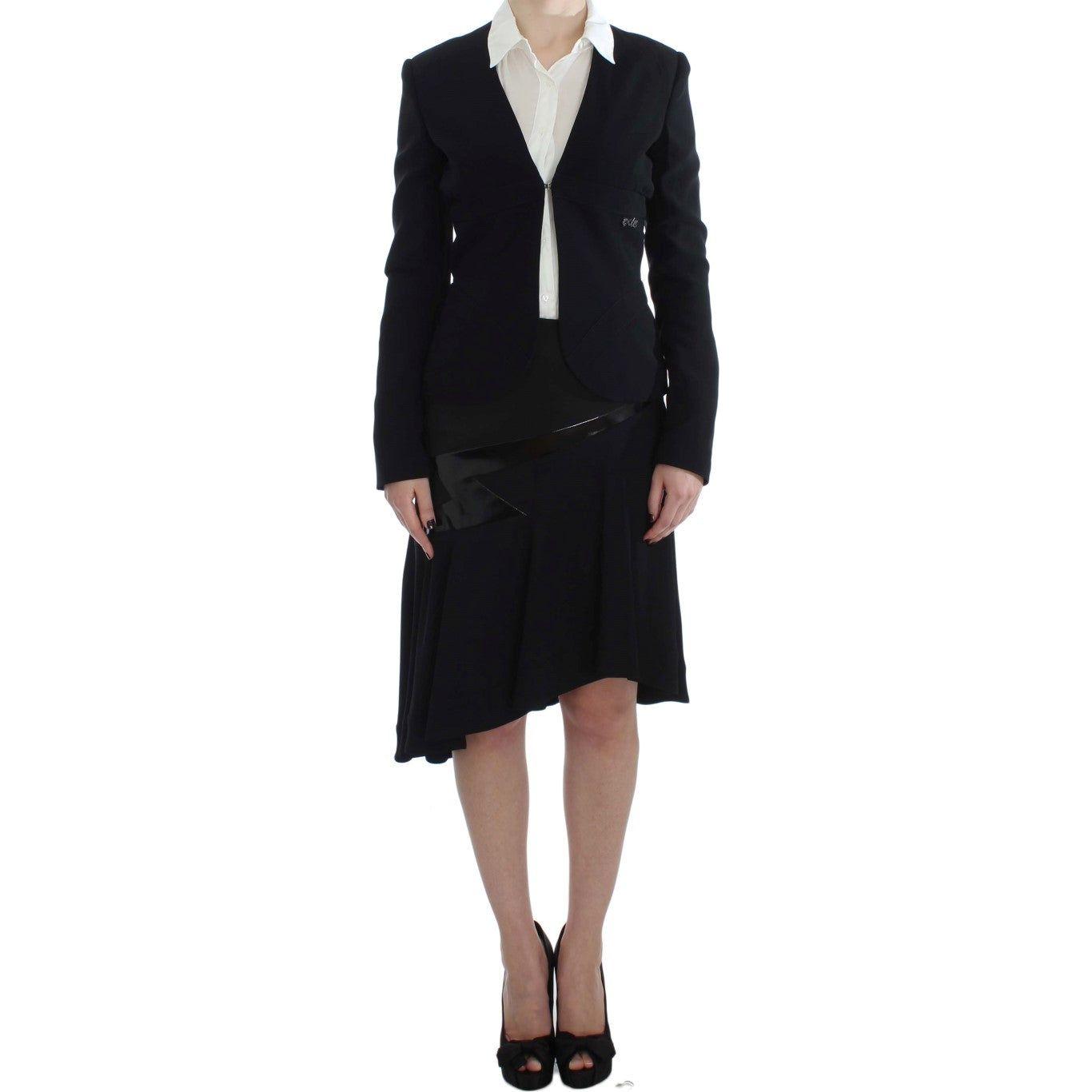 Exte Black Blue Two Piece Suit Skirt & Blazer SIG30906-2