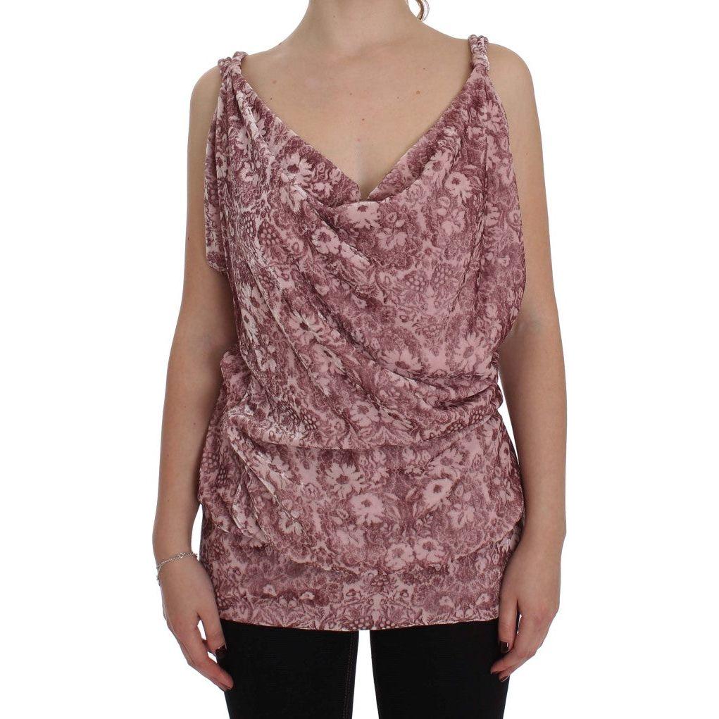 Exte Pink Floral Print Viscose Silk Blouse Top SIG30931-1