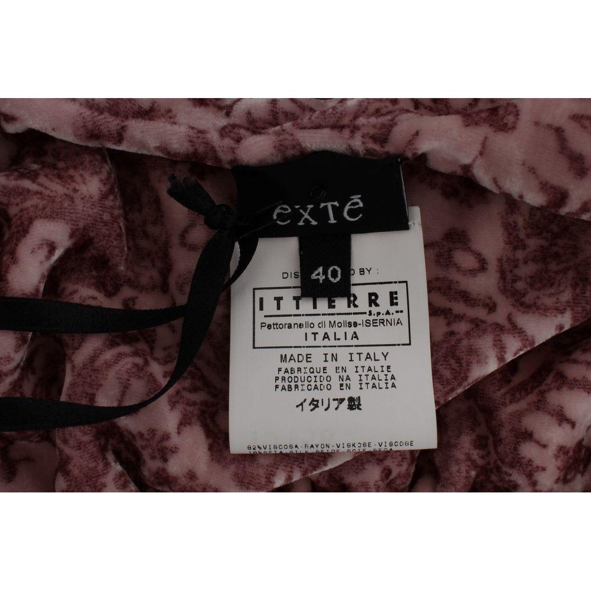 Exte Pink Floral Print Viscose Silk Blouse Top SIG30931-1