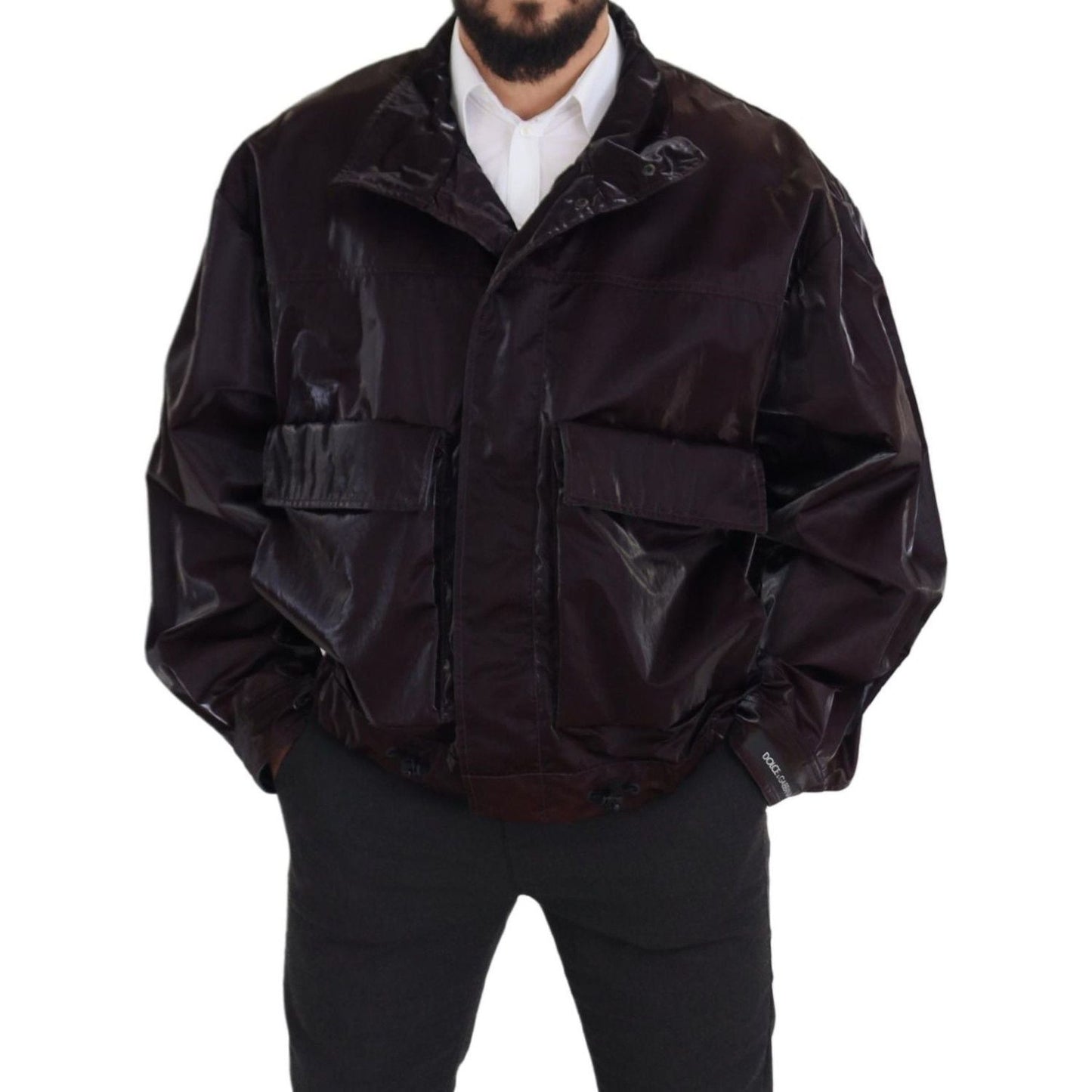 Dolce & Gabbana Bordeaux Nylon Collared Men Coat Jacket JKT3351- L