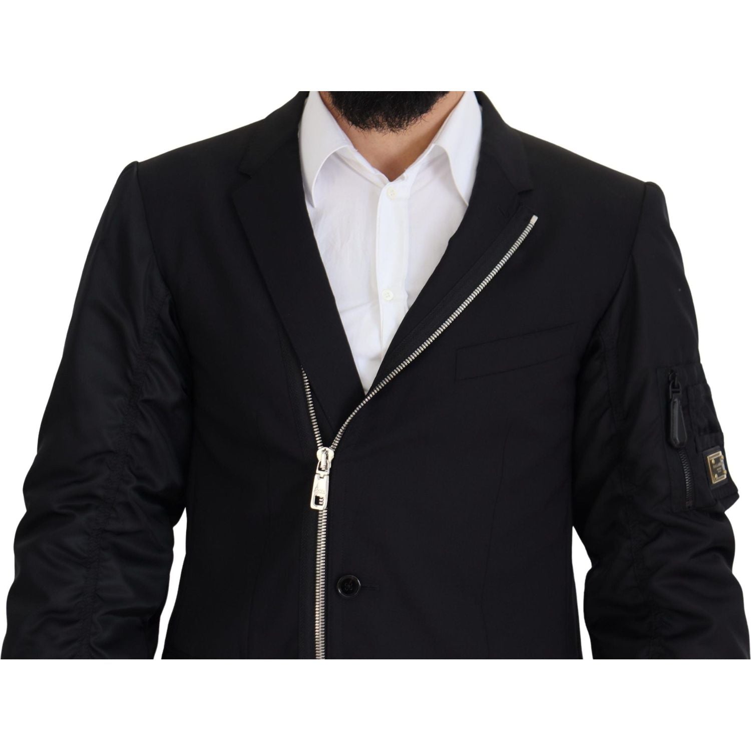 Dolce & Gabbana Black Wool Full Zip Long Sleeves Jacket