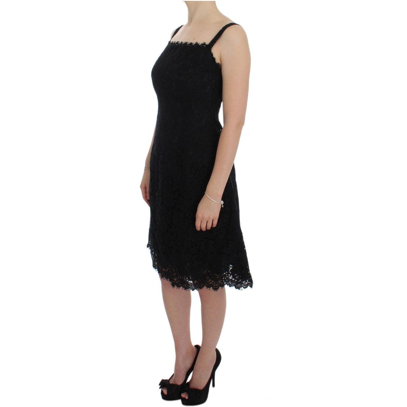 Dolce & Gabbana Black Floral Lace Shift Knee Length Dress DRE10030-1