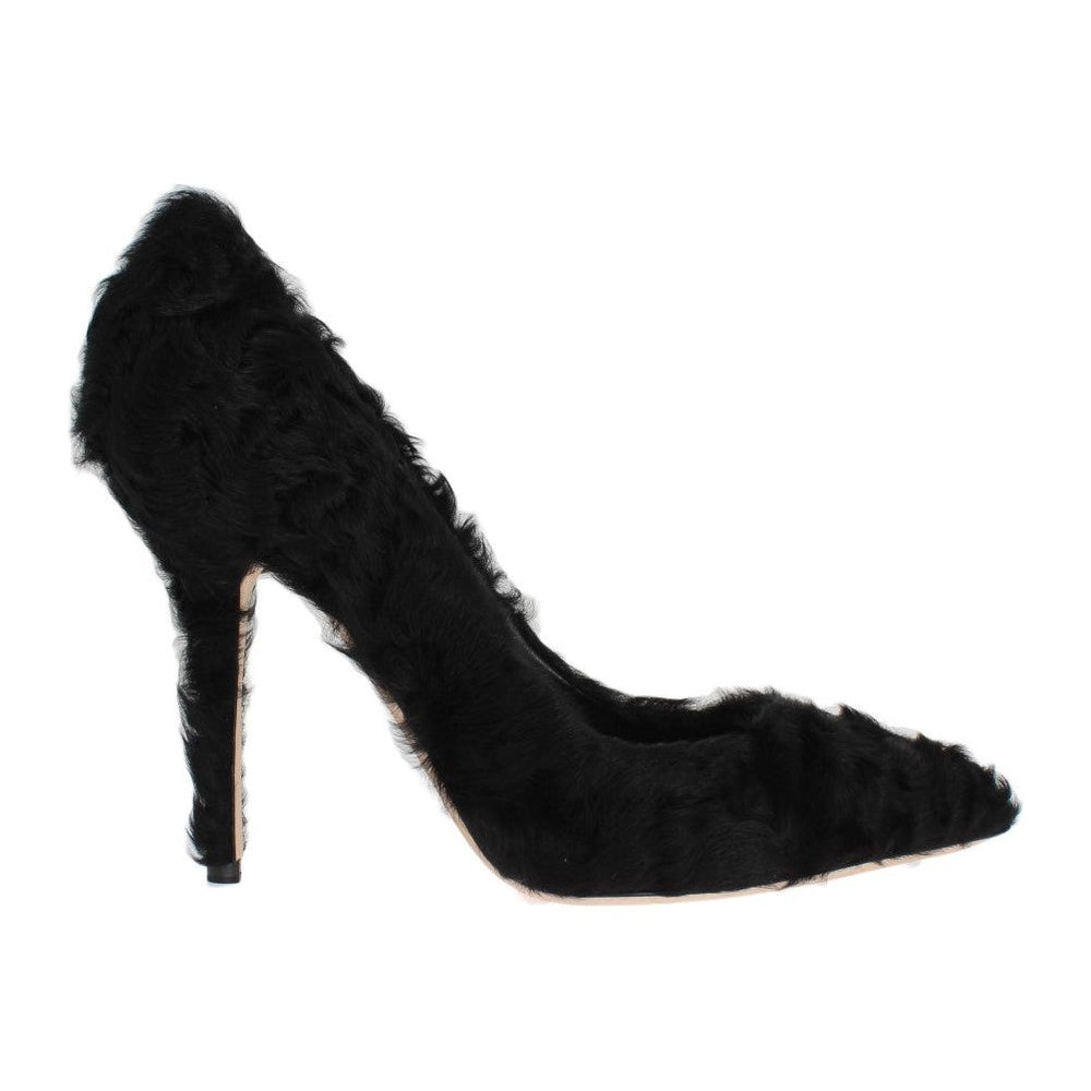 Dolce & Gabbana Black Xiangao Lamb Fur Leather Pumps LA3094-1