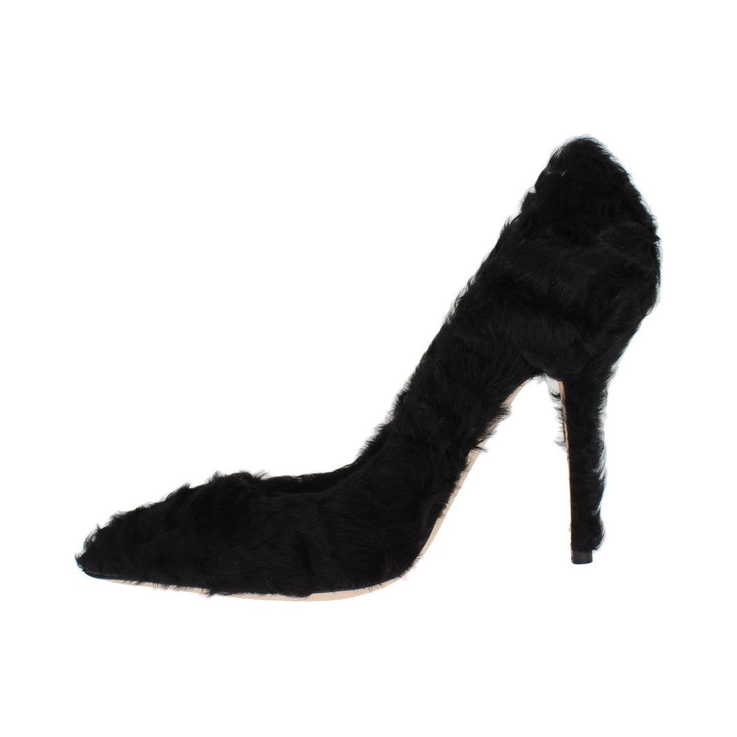 Dolce & Gabbana Black Xiangao Lamb Fur Leather Pumps LA3094-1