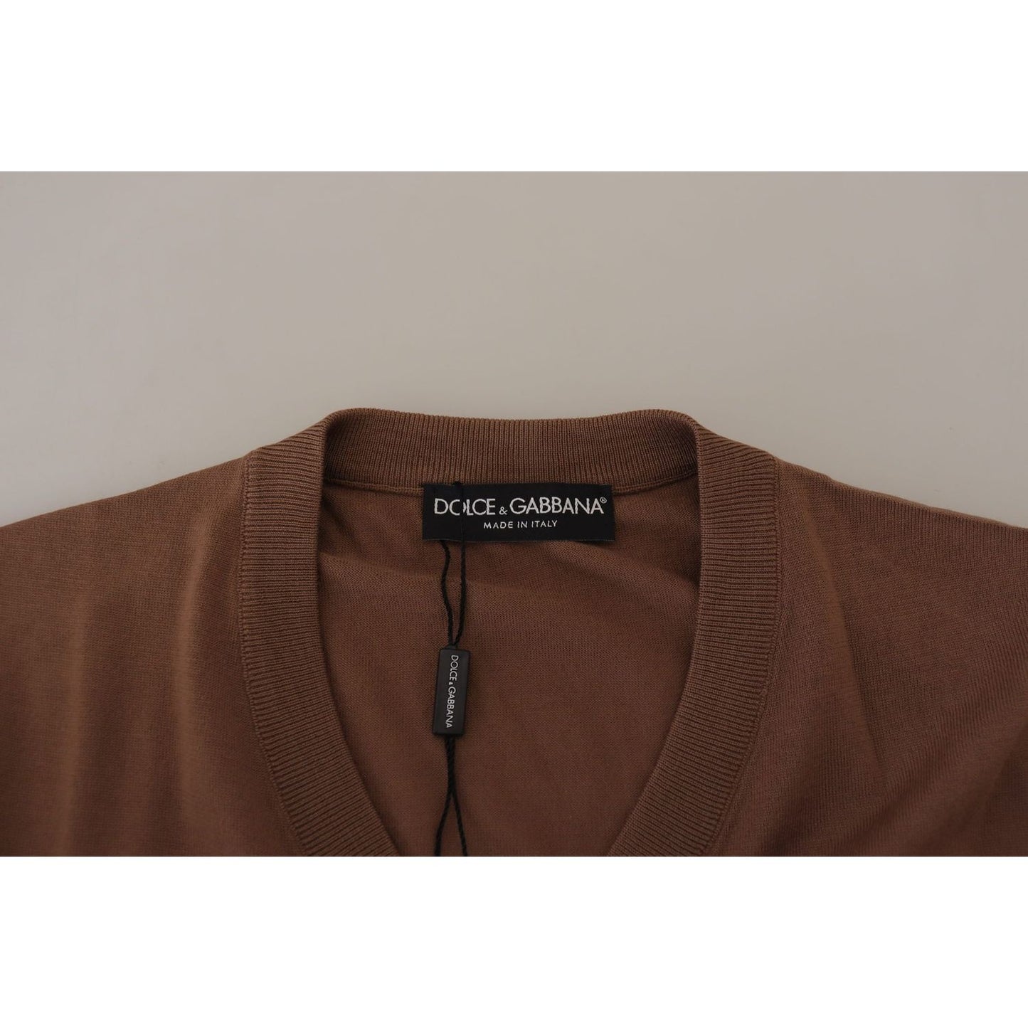 Dolce & Gabbana Brown Wool Men V-neck Pullover Sweater
