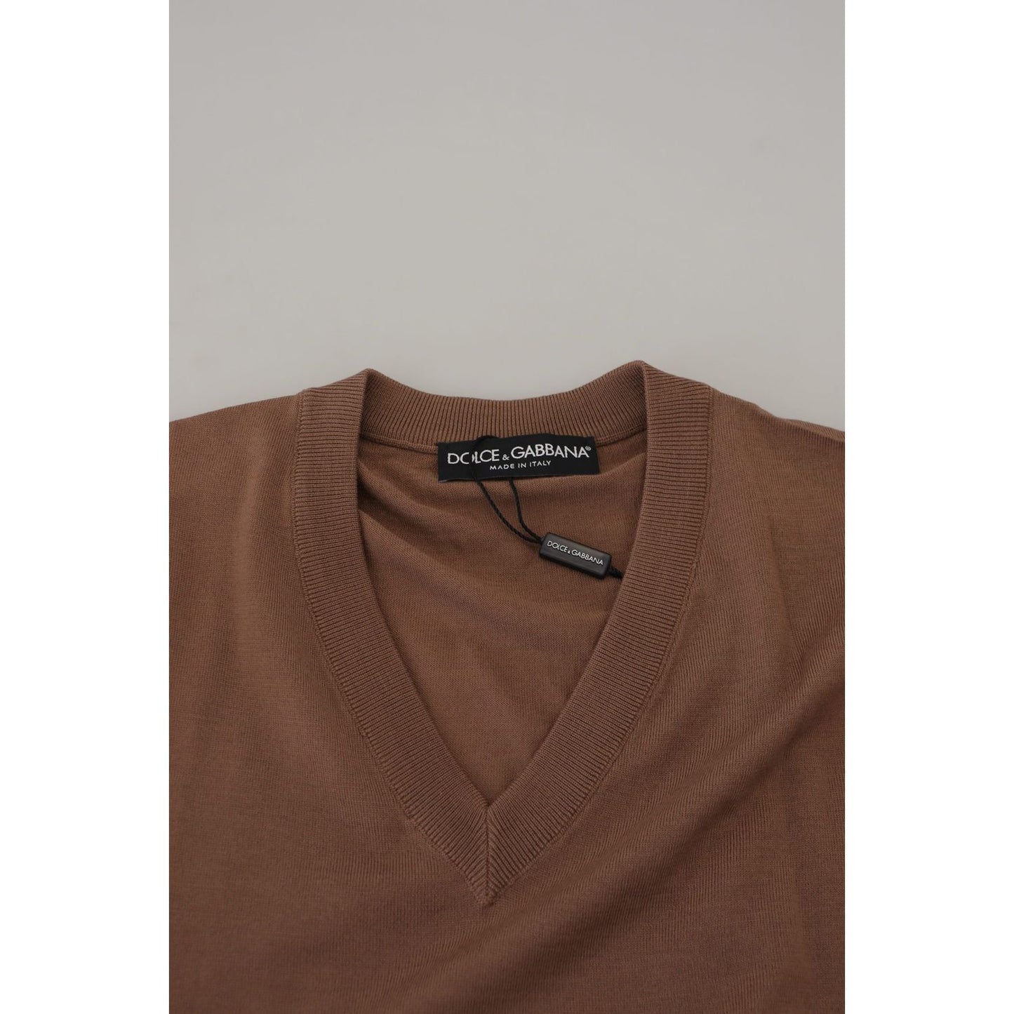 Dolce & Gabbana Brown Wool Men V-neck Pullover Sweater
