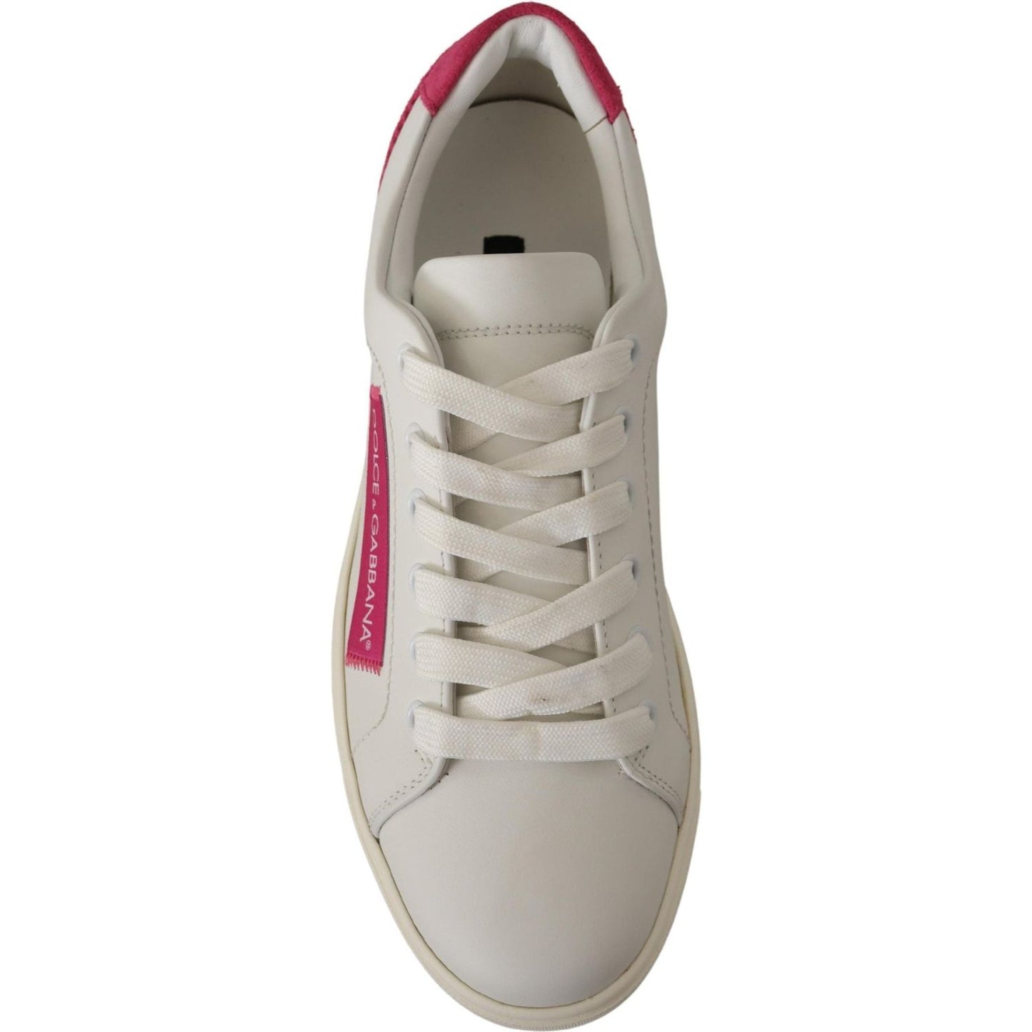 Dolce & Gabbana White Pink Leather Low Top Sneakers Womens Shoes LA9902- 36