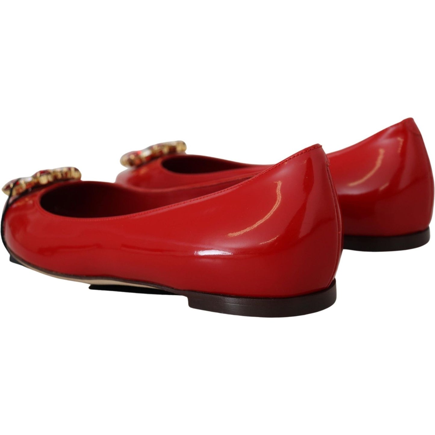 Dolce & Gabbana Red Leather Crystals Loafers Flats Shoes LA10078- 35