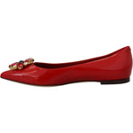 Dolce & Gabbana Red Leather Crystals Loafers Flats Shoes LA10078- 35