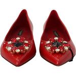 Dolce & Gabbana Red Leather Crystals Loafers Flats Shoes LA10078- 35