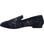 Dolce & Gabbana Blue Floral Lace Slip Ons Loafers Flats Shoes LA10075- 35