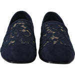 Dolce & Gabbana Blue Floral Lace Slip Ons Loafers Flats Shoes LA10075- 35