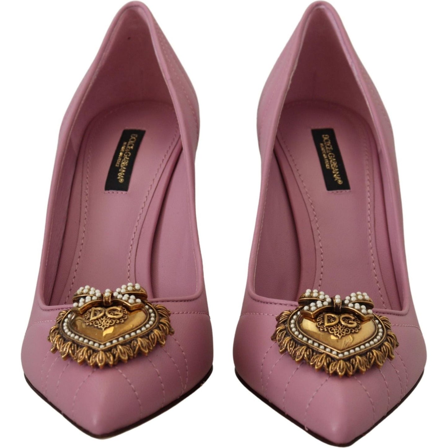 Dolce & Gabbana Pink Leather Heart DEVOTION Heels Pumps Shoes LA10083- 35.5