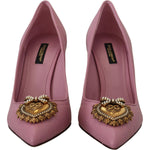 Dolce & Gabbana Pink Leather Heart DEVOTION Heels Pumps Shoes LA10083- 35.5